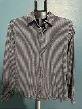 Calvin Klein Men's Black & White Striped Dress Shirt